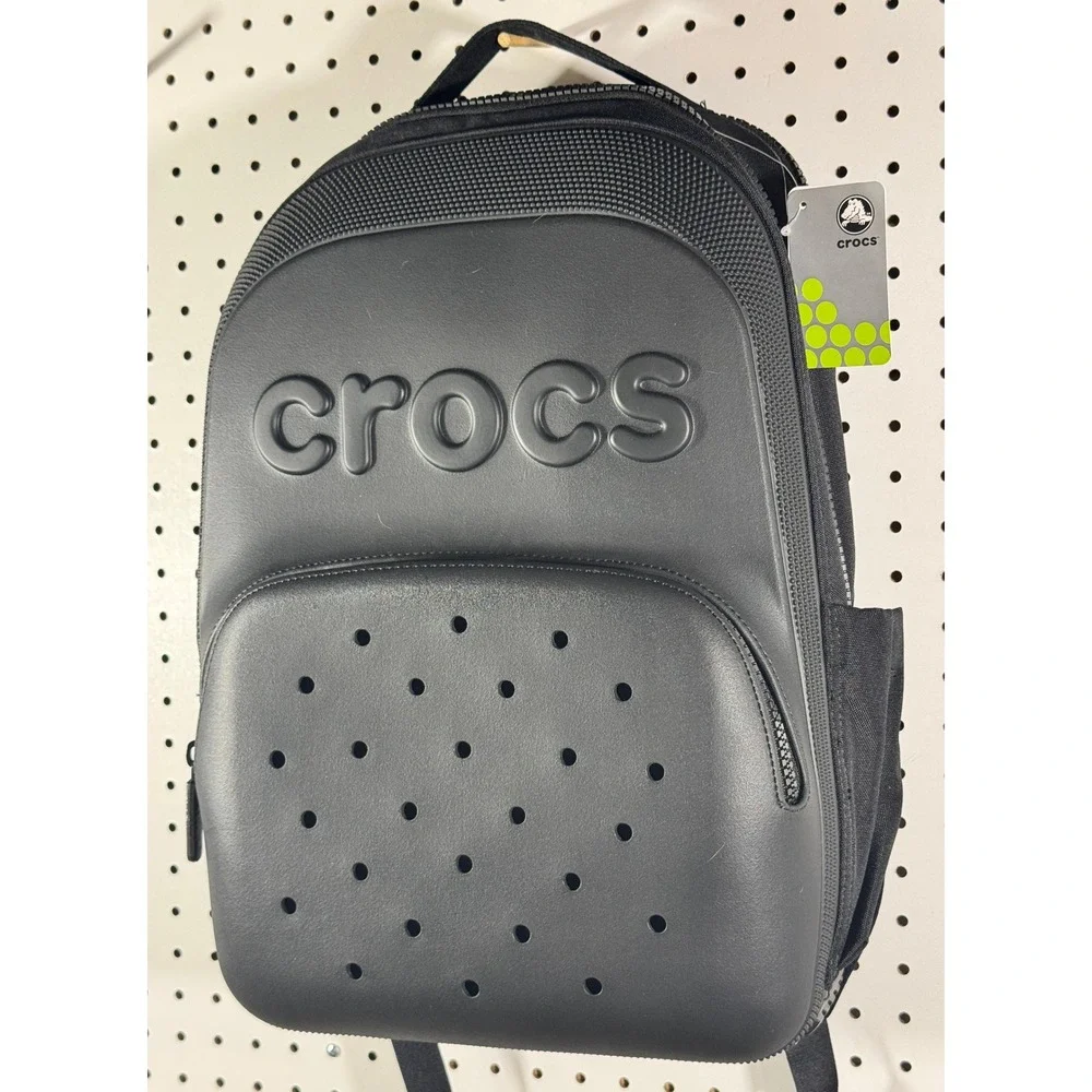 Crocs Black Jibbitz Ready Backpack Molded Front Panel School Travel Bag NWT